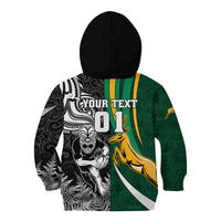 Custom New Zealand and South Africa Rugby Kid Hoodie Silver Fern Protea Pattern World Cup 2023 - Wonder Print Shop