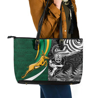Custom New Zealand and South Africa Rugby Leather Tote Bag Silver Fern Protea Pattern World Cup 2023 - Wonder Print Shop