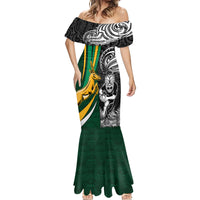 Custom New Zealand and South Africa Rugby Mermaid Dress Silver Fern Protea Pattern World Cup 2023 - Wonder Print Shop