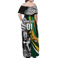 Custom New Zealand and South Africa Rugby Off Shoulder Maxi Dress Silver Fern Protea Pattern World Cup 2023 - Wonder Print Shop