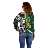 Custom New Zealand and South Africa Rugby Off Shoulder Sweater Silver Fern Protea Pattern World Cup 2023 - Wonder Print Shop