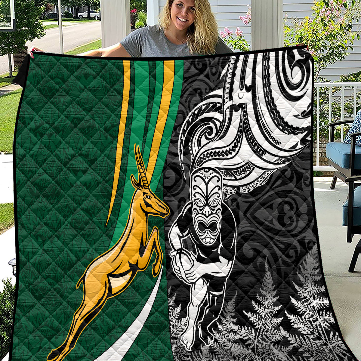 Custom New Zealand and South Africa Rugby Quilt Silver Fern Protea Pattern World Cup 2023 - Wonder Print Shop