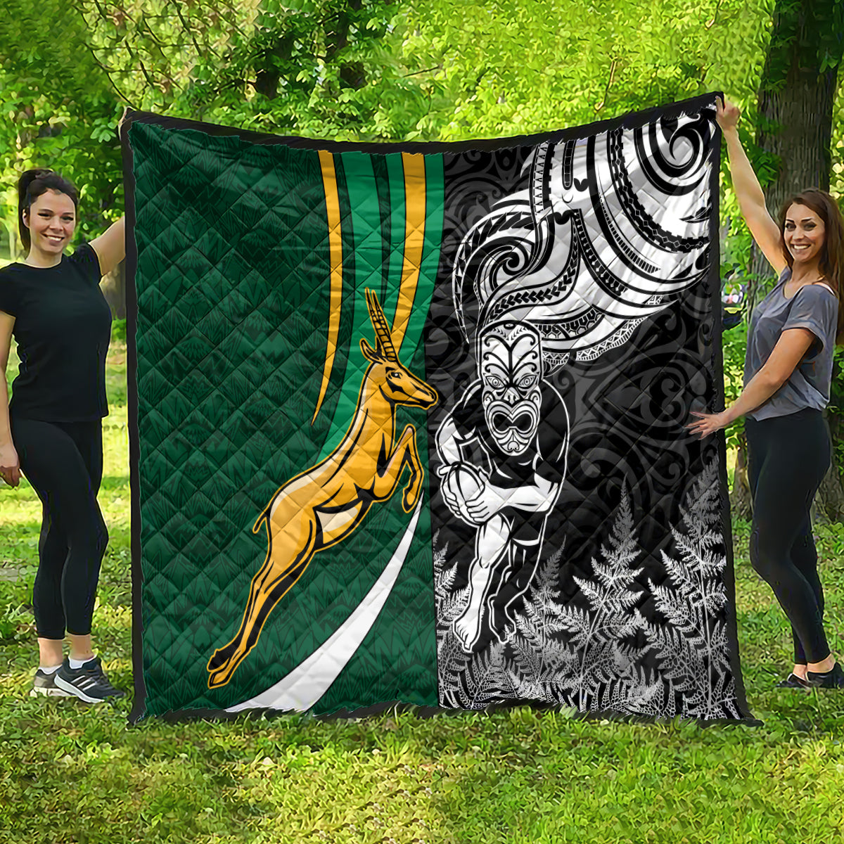 Custom New Zealand and South Africa Rugby Quilt Silver Fern Protea Pattern World Cup 2023 - Wonder Print Shop