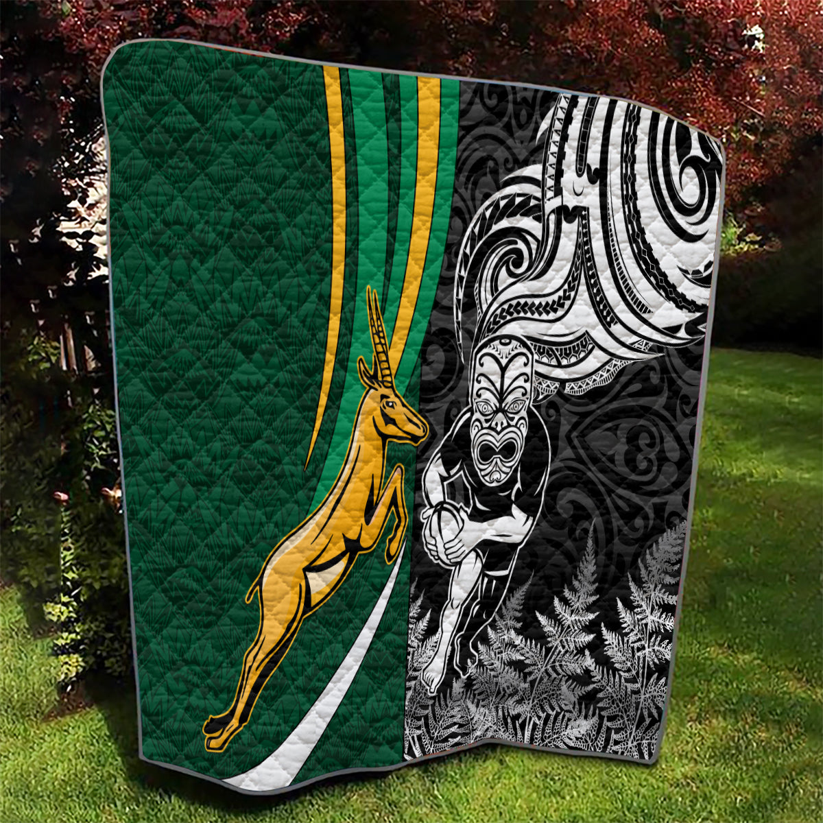 Custom New Zealand and South Africa Rugby Quilt Silver Fern Protea Pattern World Cup 2023 - Wonder Print Shop