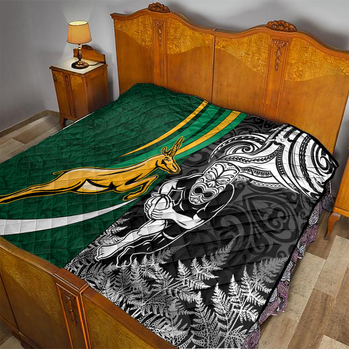 Custom New Zealand and South Africa Rugby Quilt Silver Fern Protea Pattern World Cup 2023 - Wonder Print Shop