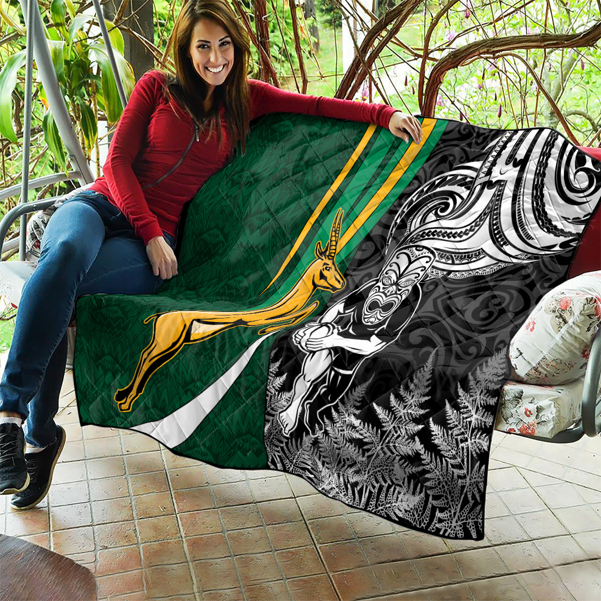 Custom New Zealand and South Africa Rugby Quilt Silver Fern Protea Pattern World Cup 2023 - Wonder Print Shop