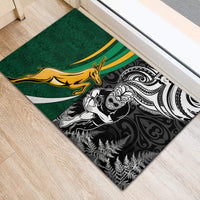 Custom New Zealand and South Africa Rugby Rubber Doormat Silver Fern Protea Pattern World Cup 2023 - Wonder Print Shop