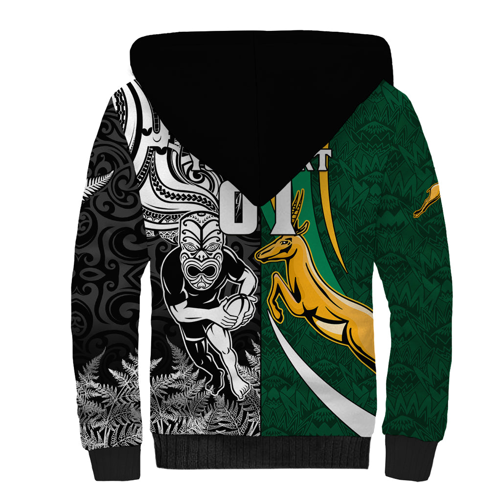 Custom New Zealand and South Africa Rugby Sherpa Hoodie Silver Fern Protea Pattern World Cup 2023 - Wonder Print Shop