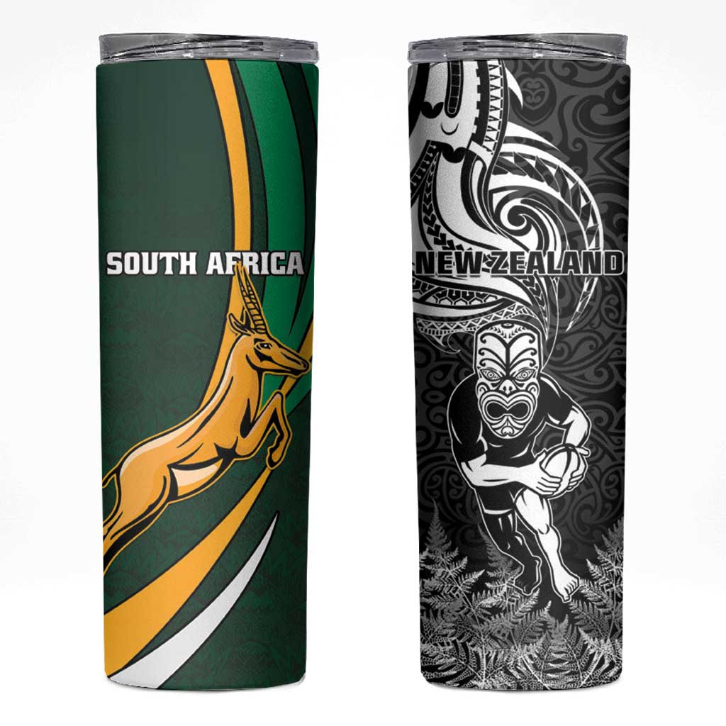 New Zealand and South Africa Rugby Skinny Tumbler Silver Fern Protea Pattern - Wonder Print Shop