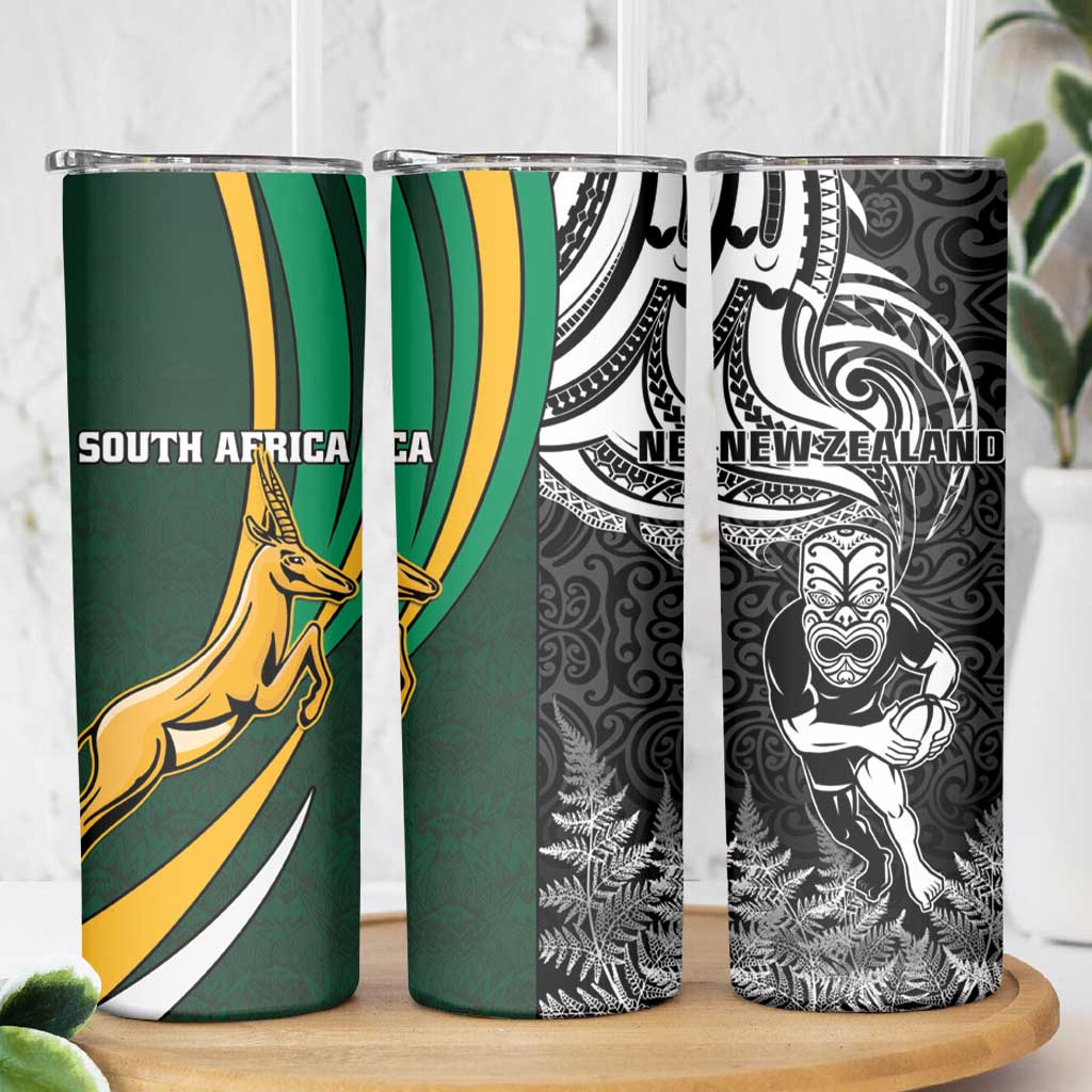 New Zealand and South Africa Rugby Skinny Tumbler Silver Fern Protea Pattern - Wonder Print Shop