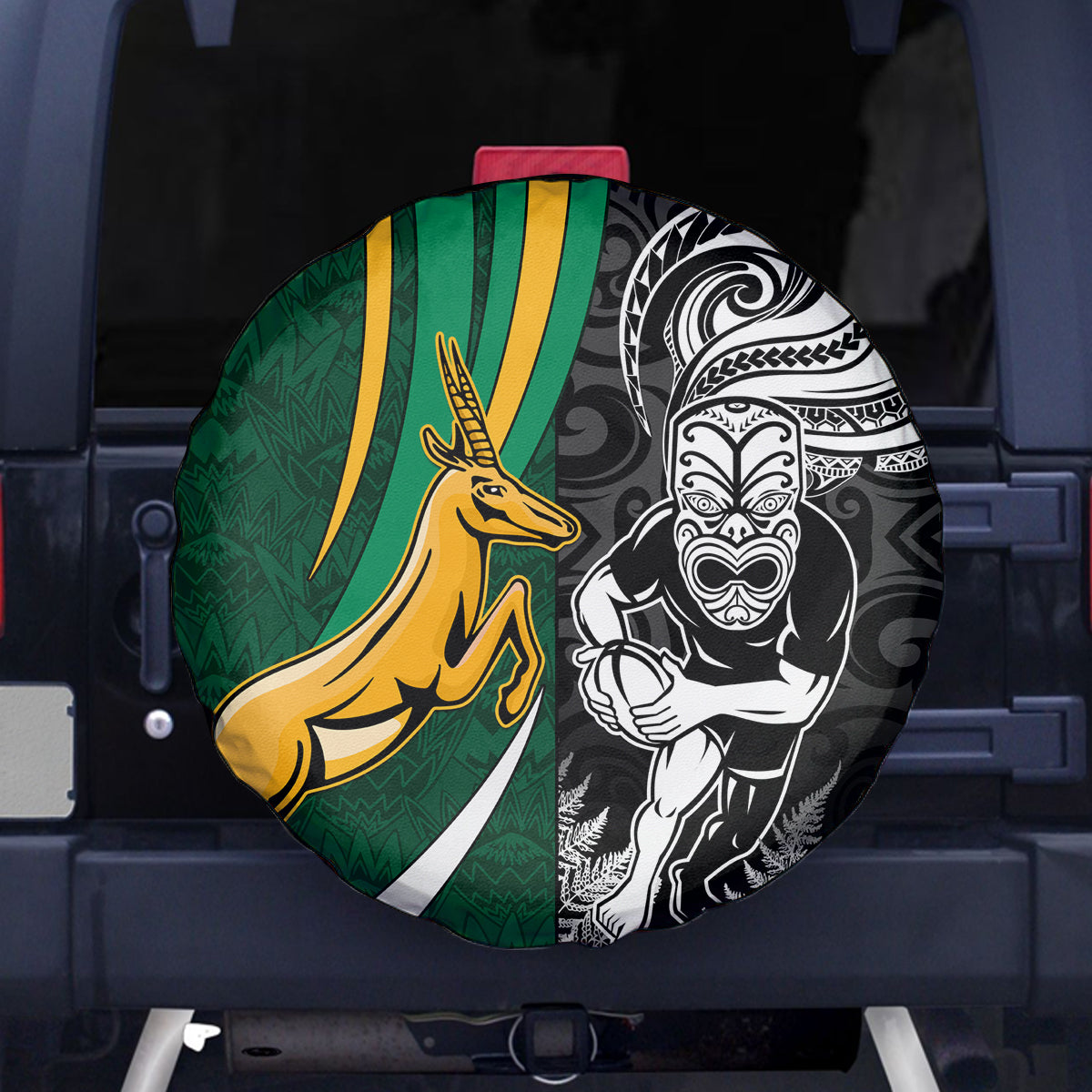 Custom New Zealand and South Africa Rugby Spare Tire Cover Silver Fern Protea Pattern World Cup 2023 - Wonder Print Shop