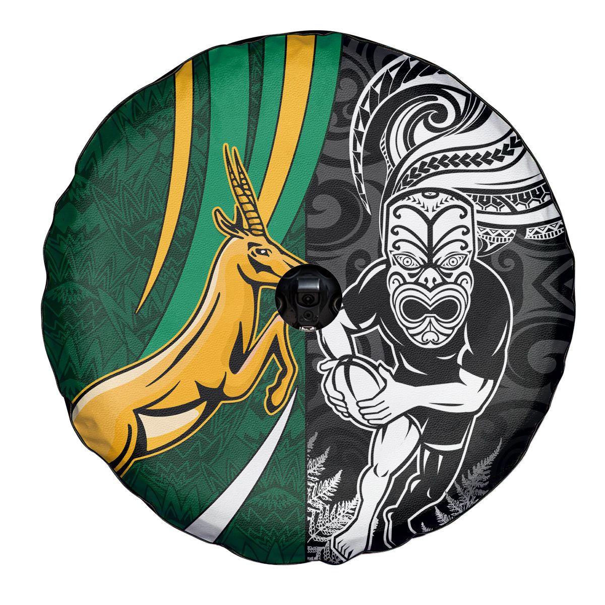 Custom New Zealand and South Africa Rugby Spare Tire Cover Silver Fern Protea Pattern World Cup 2023 - Wonder Print Shop