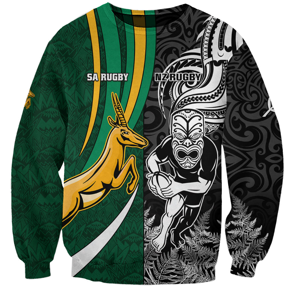 Custom New Zealand and South Africa Rugby Sweatshirt Silver Fern Protea Pattern World Cup 2023 - Wonder Print Shop