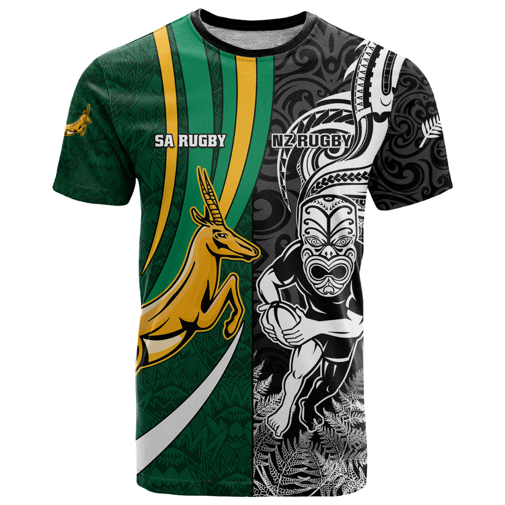 Custom New Zealand and South Africa Rugby T Shirt Silver Fern Protea Pattern World Cup 2023 - Wonder Print Shop