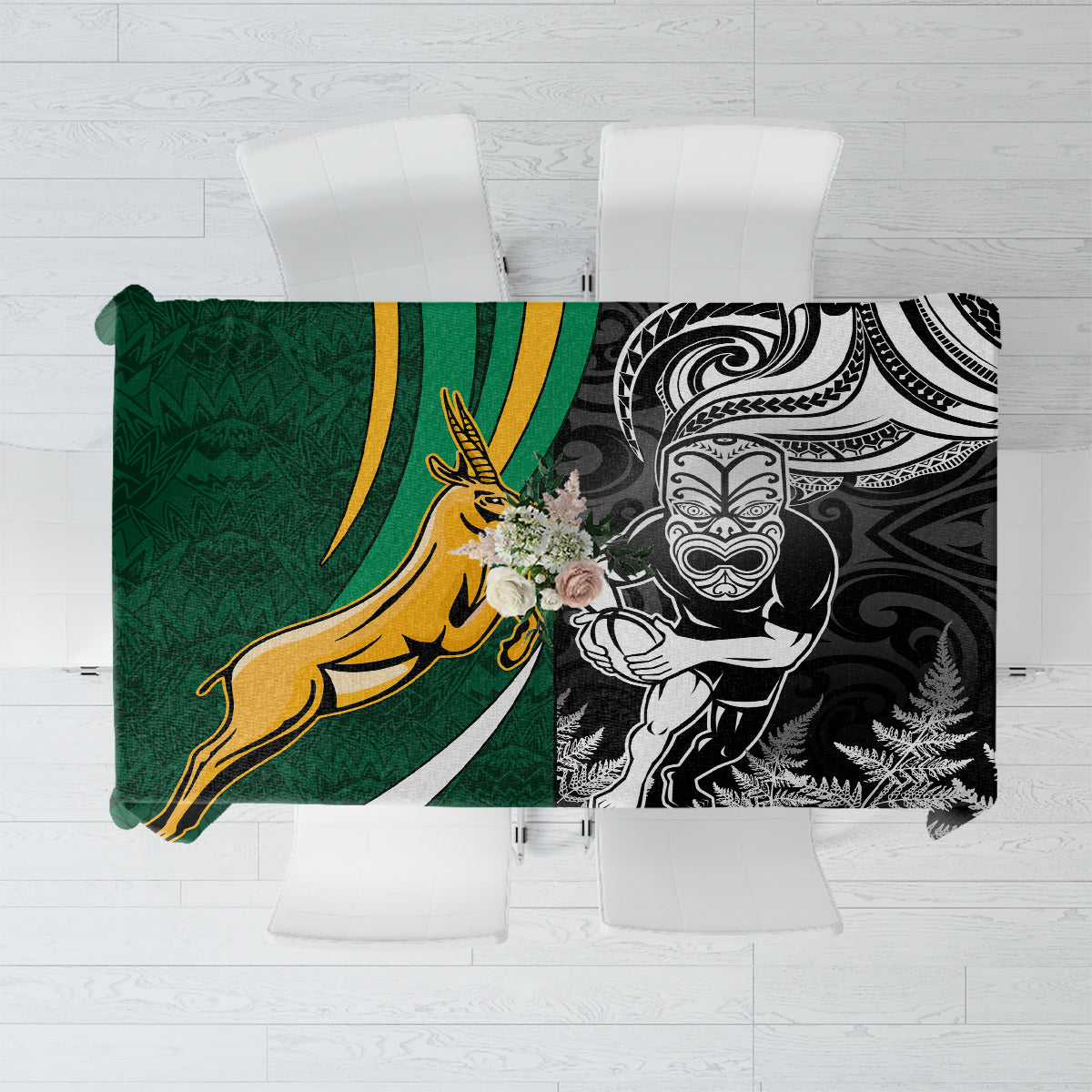 Custom New Zealand and South Africa Rugby Tablecloth Silver Fern Protea Pattern World Cup 2023 - Wonder Print Shop