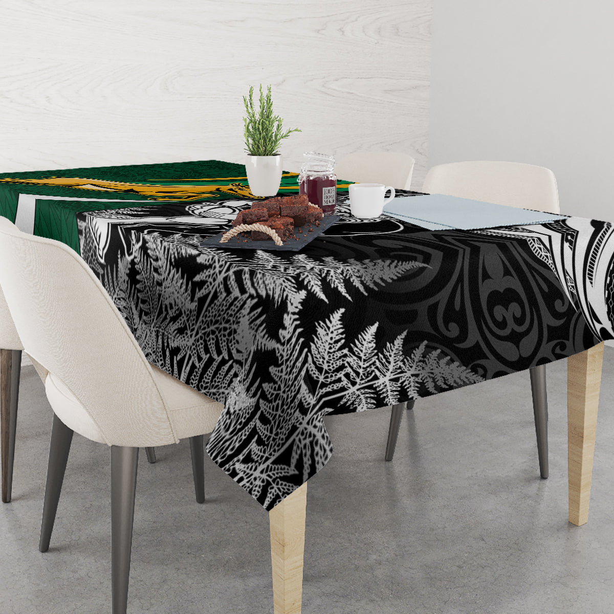 Custom New Zealand and South Africa Rugby Tablecloth Silver Fern Protea Pattern World Cup 2023 - Wonder Print Shop
