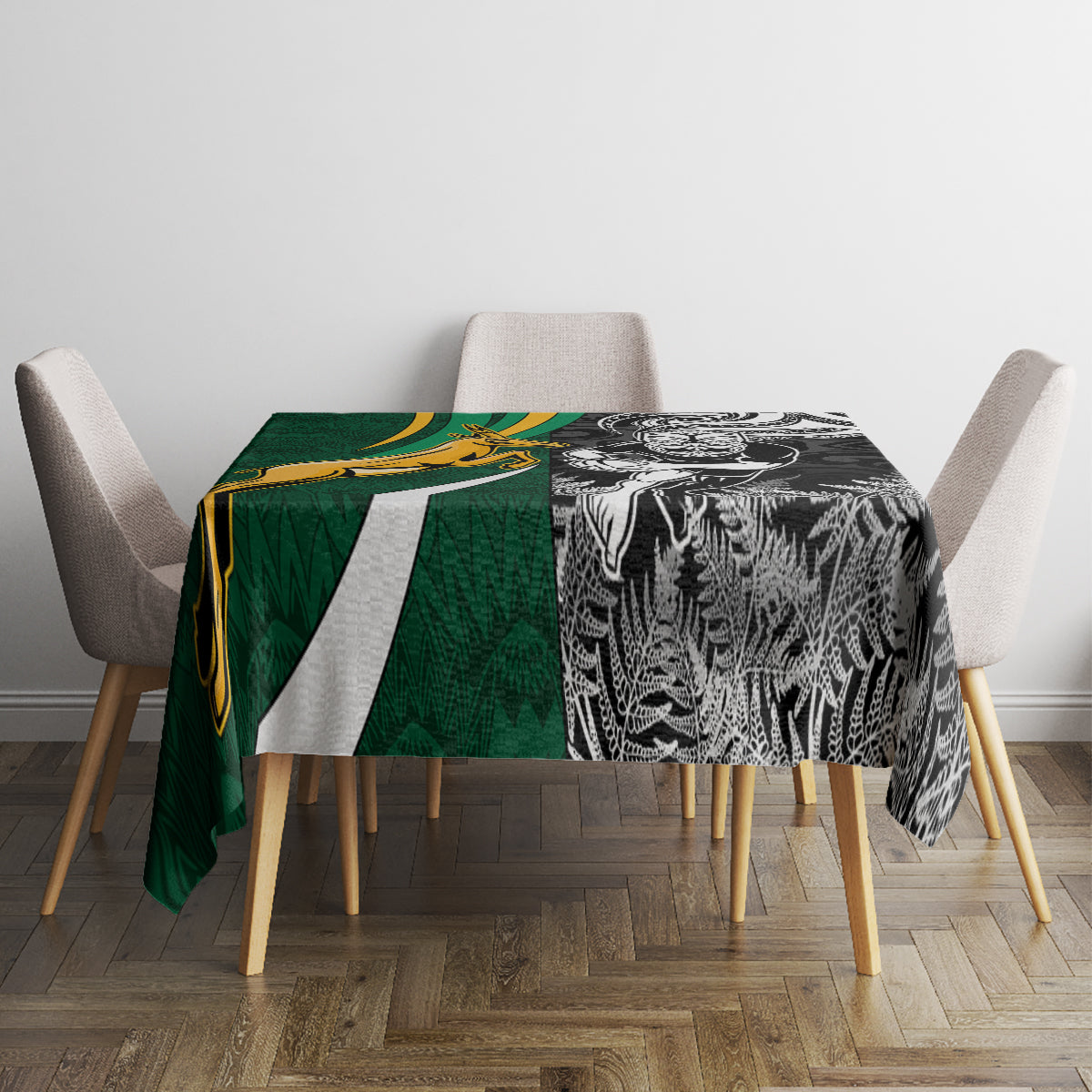 Custom New Zealand and South Africa Rugby Tablecloth Silver Fern Protea Pattern World Cup 2023 - Wonder Print Shop