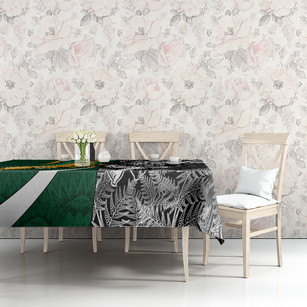 Custom New Zealand and South Africa Rugby Tablecloth Silver Fern Protea Pattern World Cup 2023 - Wonder Print Shop