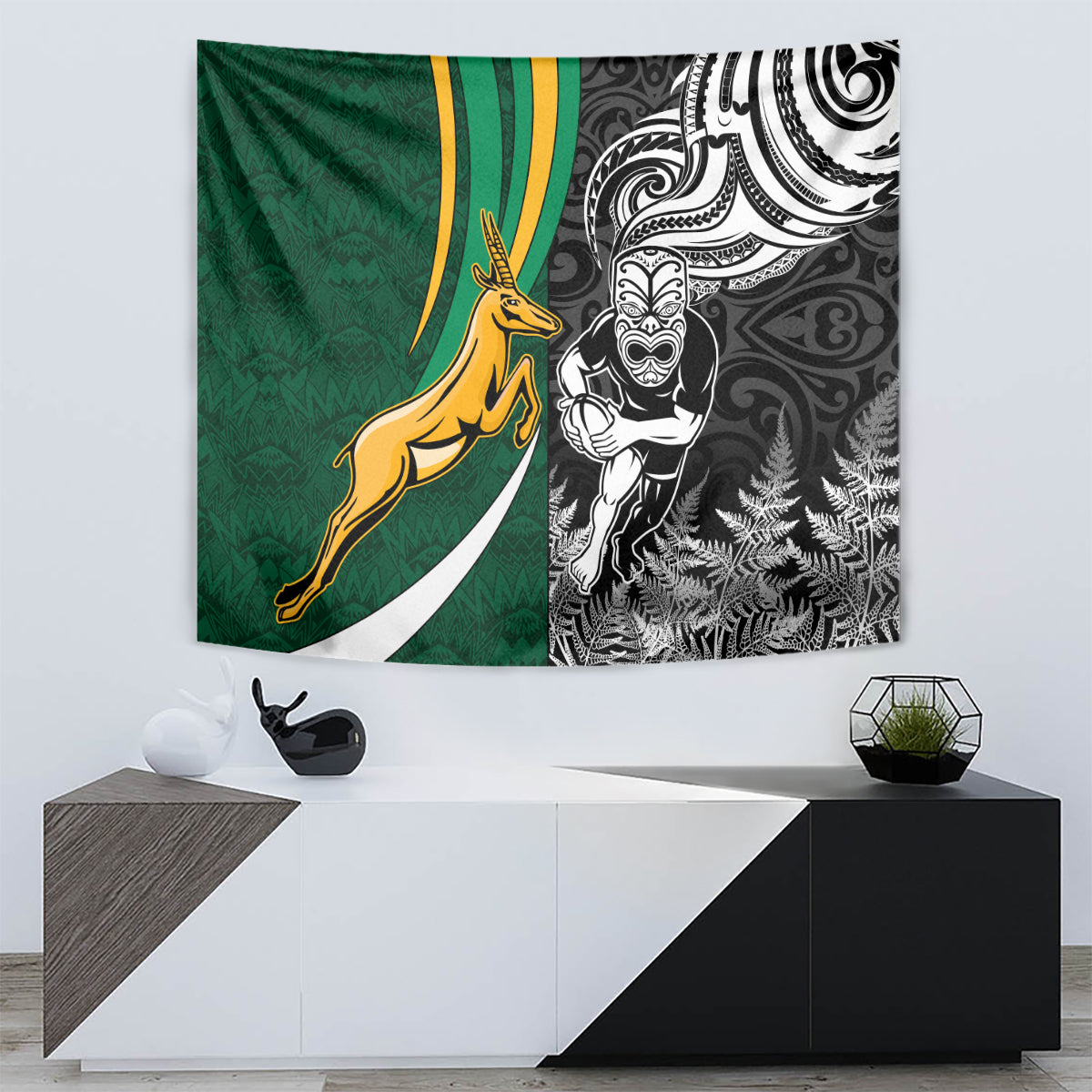 Custom New Zealand and South Africa Rugby Tapestry Silver Fern Protea Pattern World Cup 2023 - Wonder Print Shop