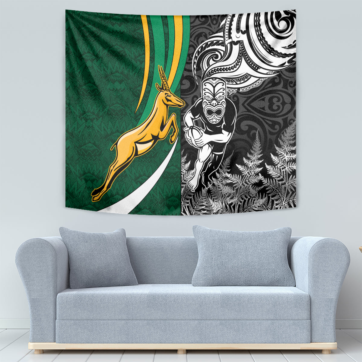 Custom New Zealand and South Africa Rugby Tapestry Silver Fern Protea Pattern World Cup 2023 - Wonder Print Shop