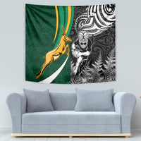 Custom New Zealand and South Africa Rugby Tapestry Silver Fern Protea Pattern World Cup 2023 - Wonder Print Shop