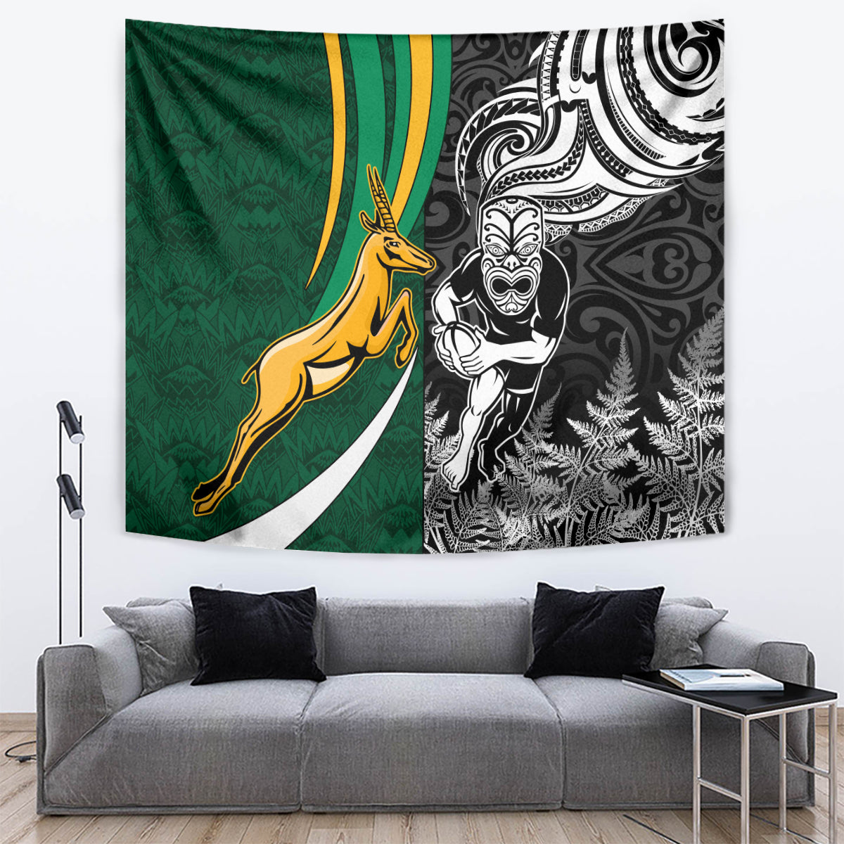 Custom New Zealand and South Africa Rugby Tapestry Silver Fern Protea Pattern World Cup 2023 - Wonder Print Shop