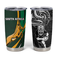 New Zealand and South Africa Rugby Tumbler Cup Silver Fern Protea Pattern - Wonder Print Shop