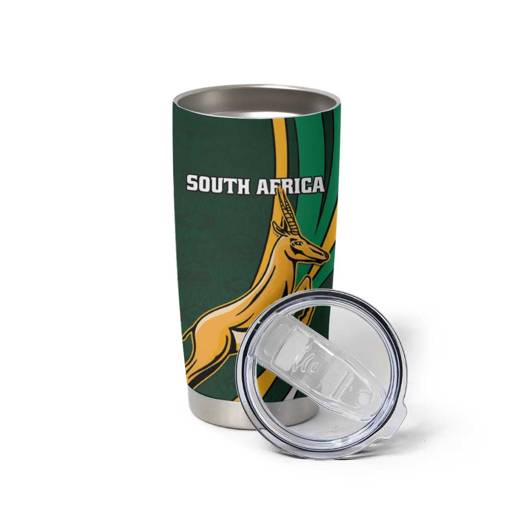 New Zealand and South Africa Rugby Tumbler Cup Silver Fern Protea Pattern - Wonder Print Shop