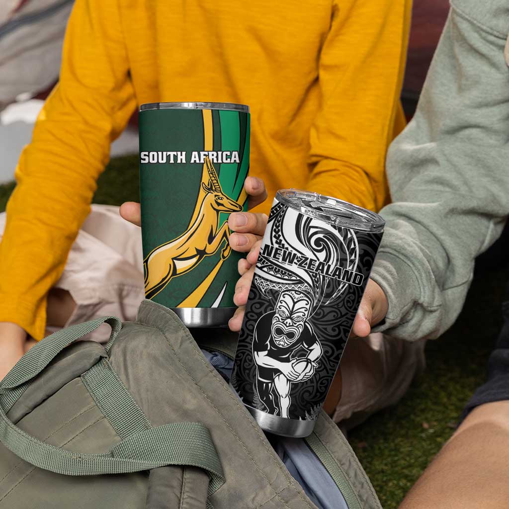 New Zealand and South Africa Rugby Tumbler Cup Silver Fern Protea Pattern - Wonder Print Shop