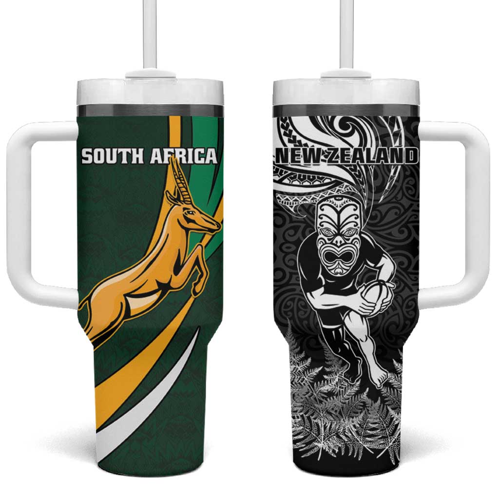 New Zealand and South Africa Rugby Tumbler With Handle Silver Fern Protea Pattern - Wonder Print Shop