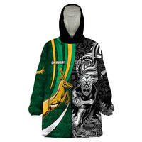 Custom New Zealand and South Africa Rugby Wearable Blanket Hoodie Silver Fern Protea Pattern World Cup 2023 - Wonder Print Shop