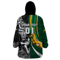 Custom New Zealand and South Africa Rugby Wearable Blanket Hoodie Silver Fern Protea Pattern World Cup 2023 - Wonder Print Shop