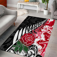 Custom New Zealand and England Rugby Area Rug Silver Fern With Red Rose World Cup 2023 - Wonder Print Shop