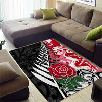 Custom New Zealand and England Rugby Area Rug Silver Fern With Red Rose World Cup 2023 - Wonder Print Shop