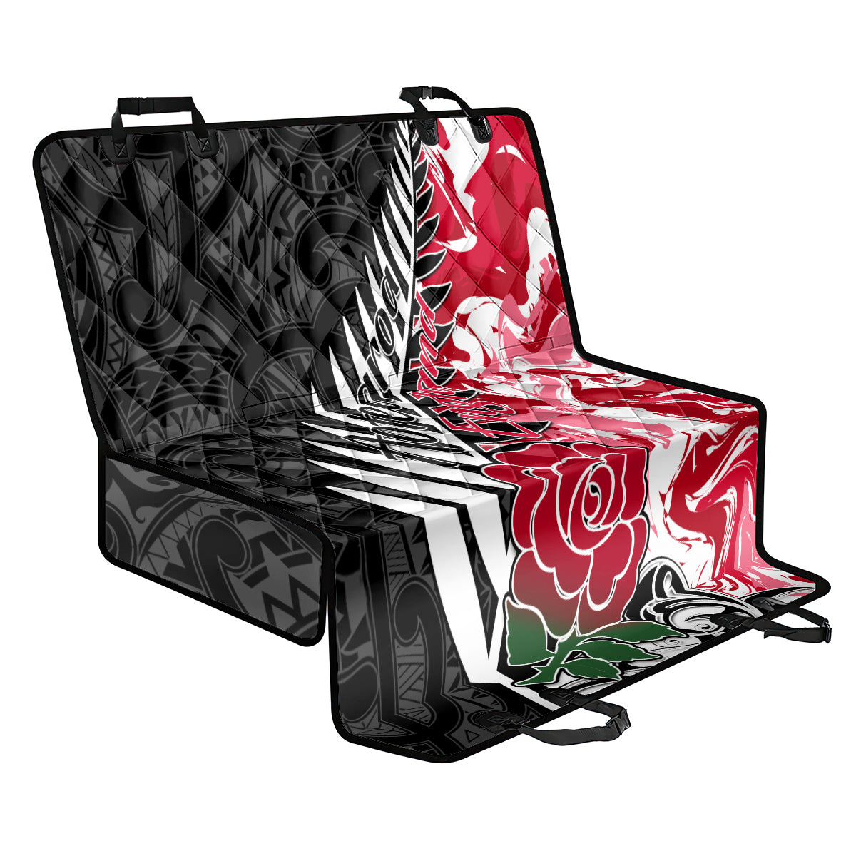 Custom New Zealand and England Rugby Back Car Seat Cover Silver Fern With Red Rose World Cup 2023 - Wonder Print Shop