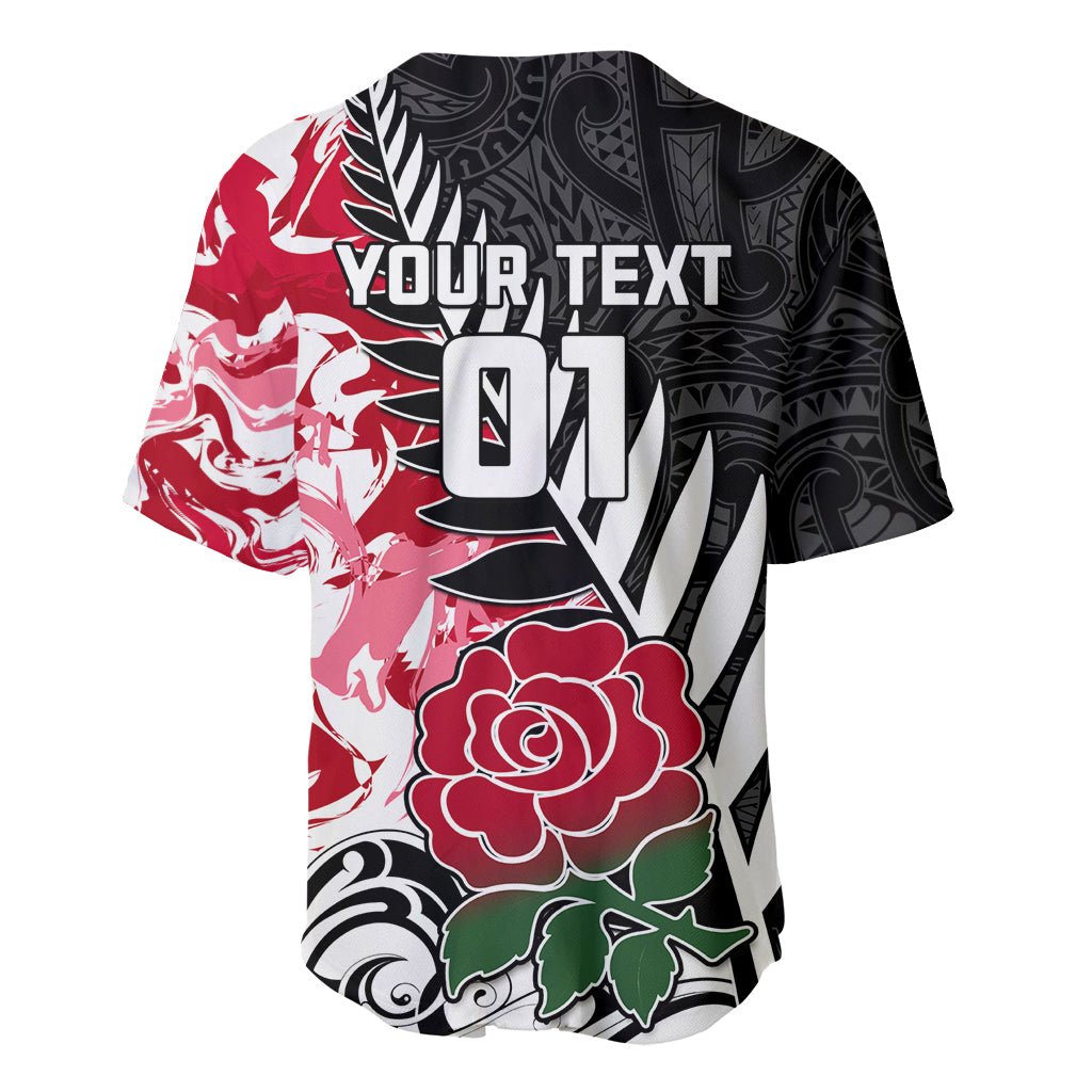 Custom New Zealand and England Rugby Baseball Jersey Silver Fern With Red Rose World Cup 2023 - Wonder Print Shop