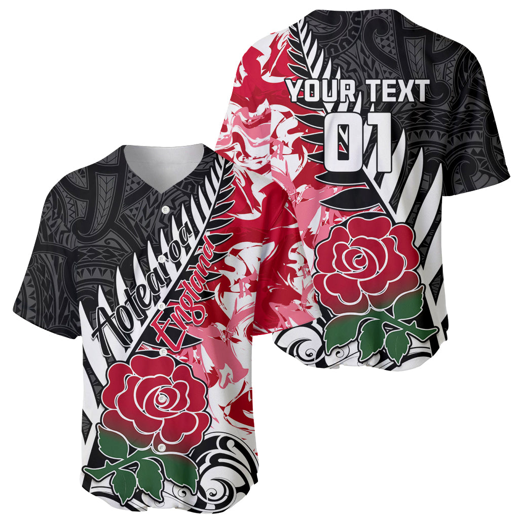 Custom New Zealand and England Rugby Baseball Jersey Silver Fern With Red Rose World Cup 2023 - Wonder Print Shop