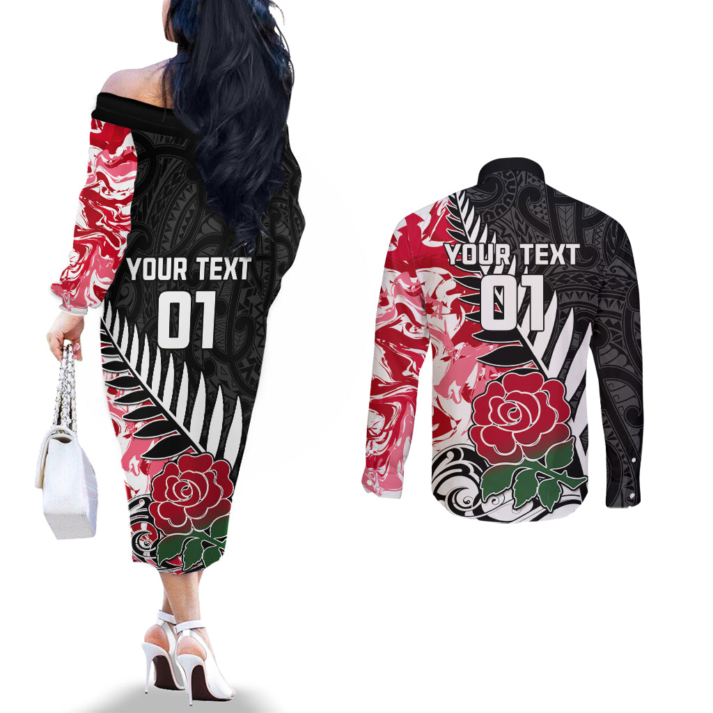 custom-new-zealand-and-england-rugby-couples-matching-off-the-shoulder-long-sleeve-dress-and-long-sleeve-button-shirt-silver-fern-with-red-rose-world-cup-2023