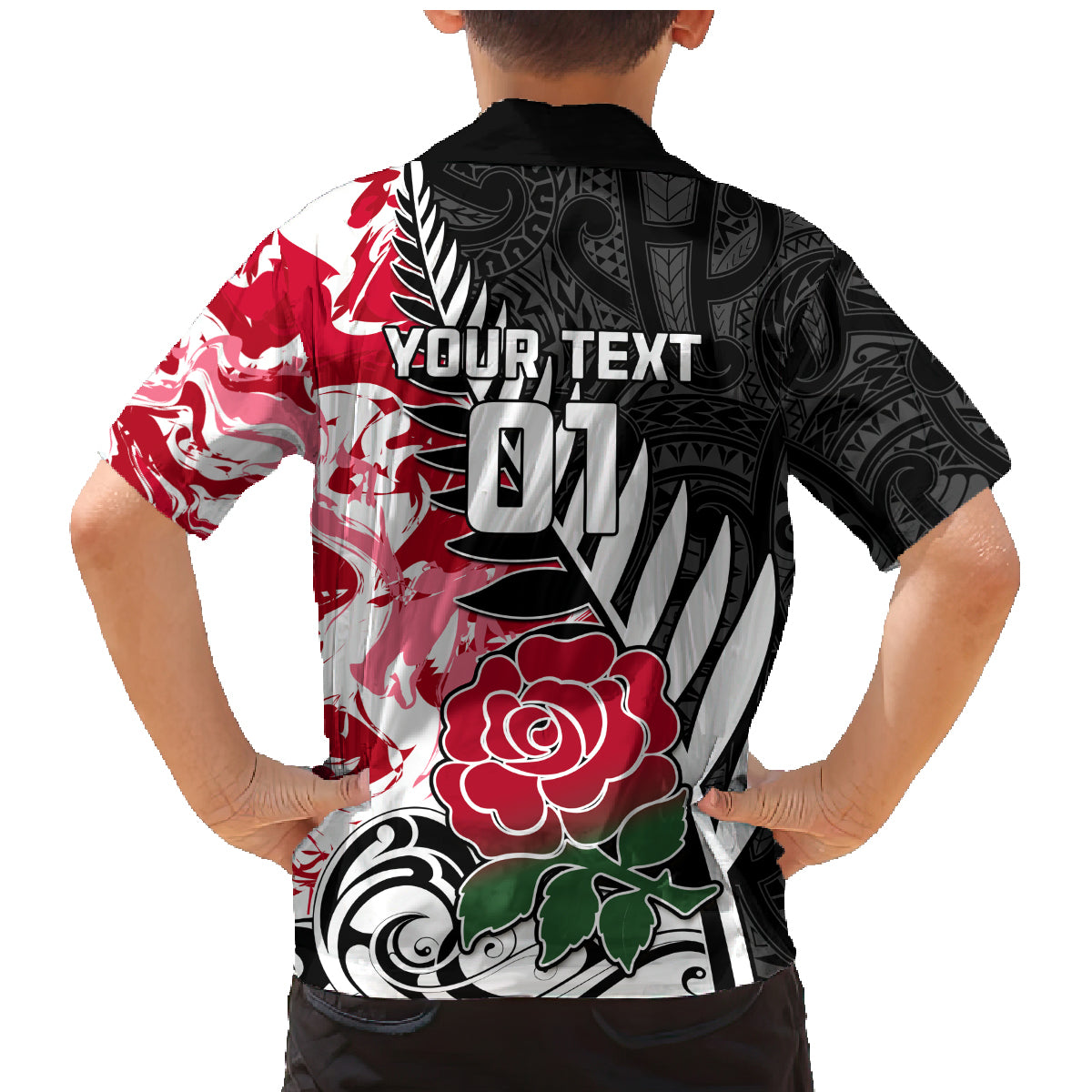 Custom New Zealand and England Rugby Family Matching Mermaid Dress and Hawaiian Shirt Silver Fern With Red Rose World Cup 2023 - Wonder Print Shop