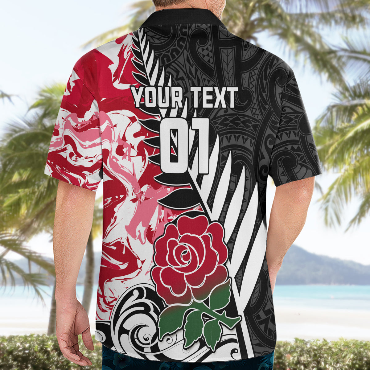 Custom New Zealand and England Rugby Hawaiian Shirt Silver Fern With Red Rose World Cup 2023 - Wonder Print Shop