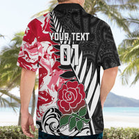 Custom New Zealand and England Rugby Hawaiian Shirt Silver Fern With Red Rose World Cup 2023 - Wonder Print Shop