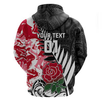 Custom New Zealand and England Rugby Hoodie Silver Fern With Red Rose World Cup 2023 - Wonder Print Shop