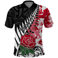 Custom New Zealand and England Rugby Polo Shirt Silver Fern With Red Rose World Cup 2023 - Wonder Print Shop