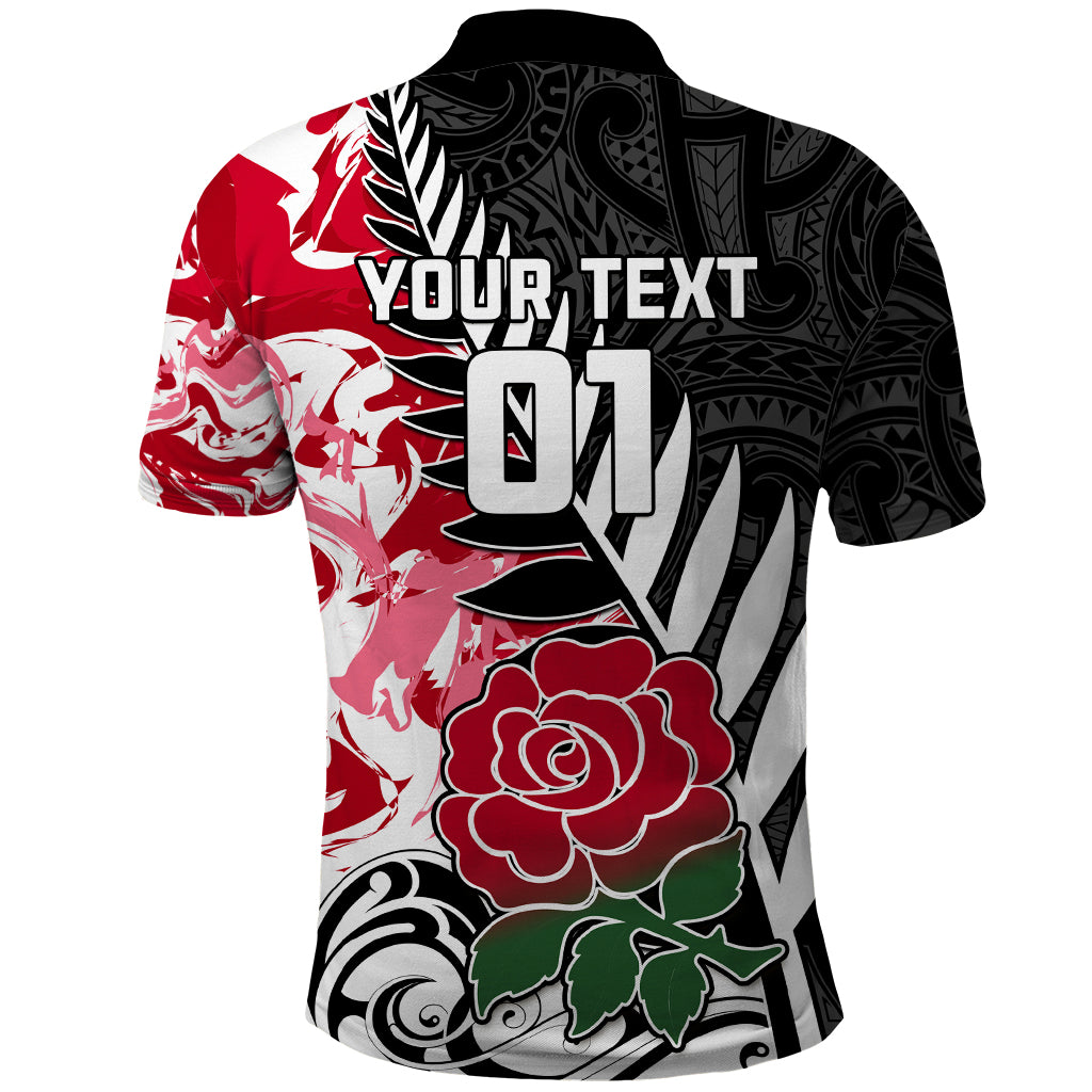 Custom New Zealand and England Rugby Polo Shirt Silver Fern With Red Rose World Cup 2023 - Wonder Print Shop