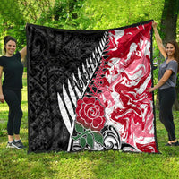 Custom New Zealand and England Rugby Quilt Silver Fern With Red Rose World Cup 2023 - Wonder Print Shop