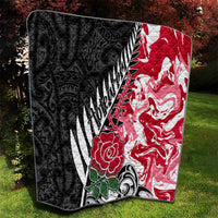 Custom New Zealand and England Rugby Quilt Silver Fern With Red Rose World Cup 2023 - Wonder Print Shop