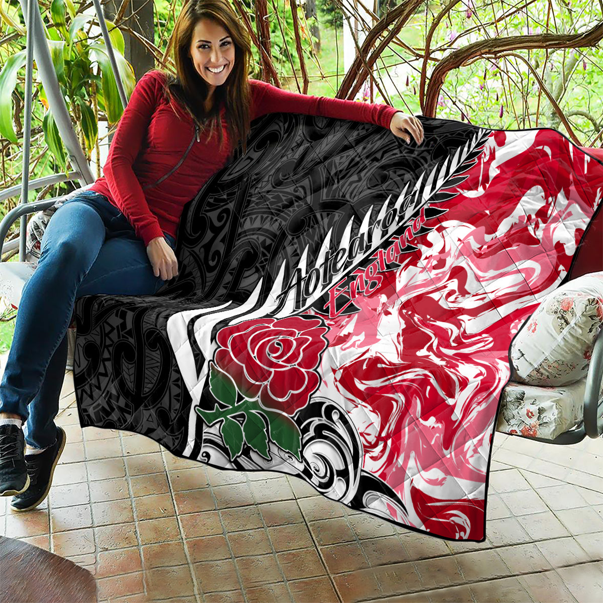 Custom New Zealand and England Rugby Quilt Silver Fern With Red Rose World Cup 2023 - Wonder Print Shop