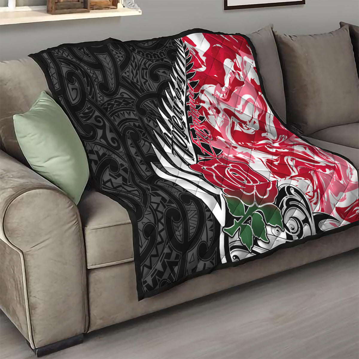 Custom New Zealand and England Rugby Quilt Silver Fern With Red Rose World Cup 2023 - Wonder Print Shop