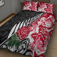Custom New Zealand and England Rugby Quilt Bed Set Silver Fern With Red Rose World Cup 2023 - Wonder Print Shop