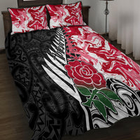 Custom New Zealand and England Rugby Quilt Bed Set Silver Fern With Red Rose World Cup 2023 - Wonder Print Shop